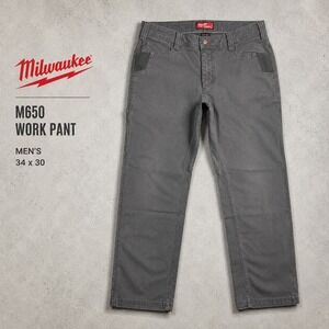 Milwaukee M650 Work Pant Mens 34x30 Gray Utility Carpenter Canvas Trousers